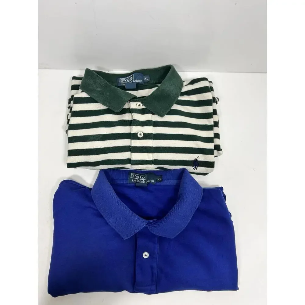 Lot Of 2 Polo Ralph Lauren Short Sleeve Polo Shirts XL Solid & Stripe Pony